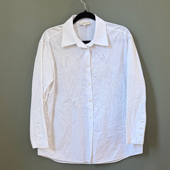 Lafayette 148 New York Bohemian Bloom Embroidered Poplin Tunic Shirt Sz S - Picture 4 of 9